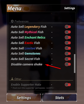 Fisch Camera shaking setting